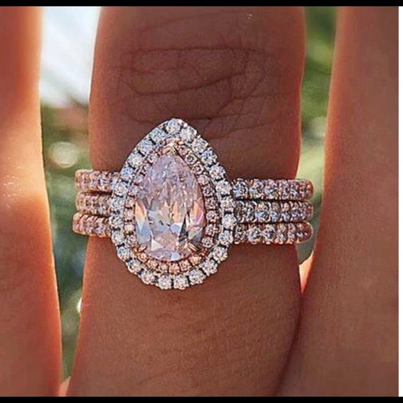 Jewelry - 3 Layer Pink Teardrop CZ Ring